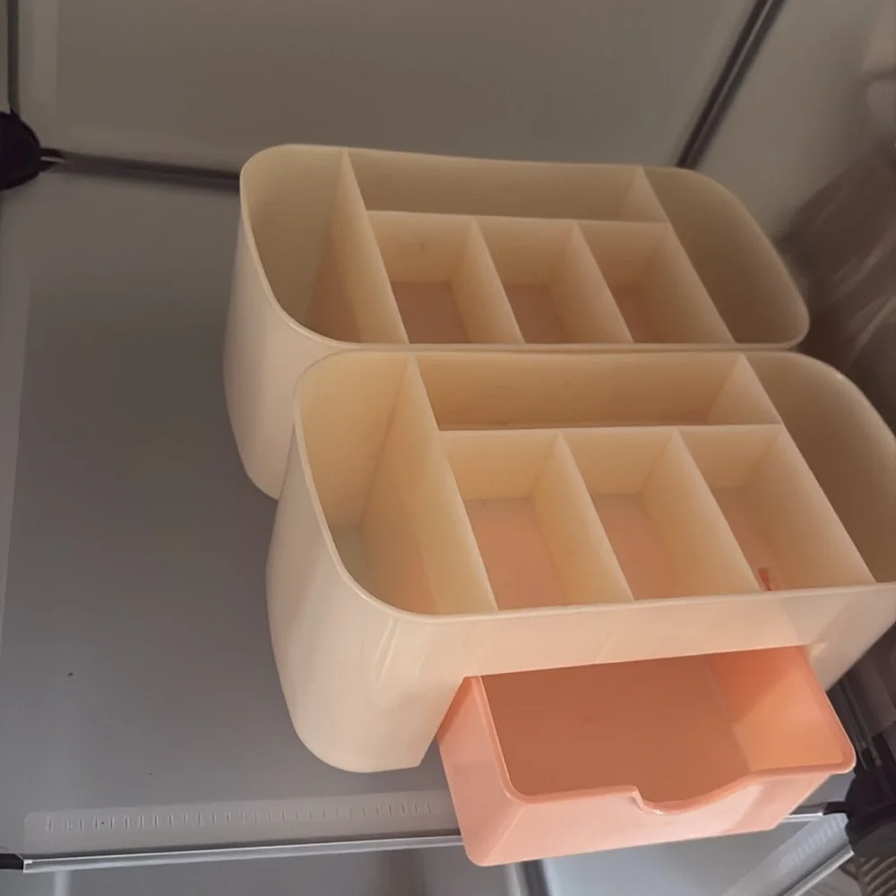 2 PC Multi-Compartment Cream and Pink Storage Organizer